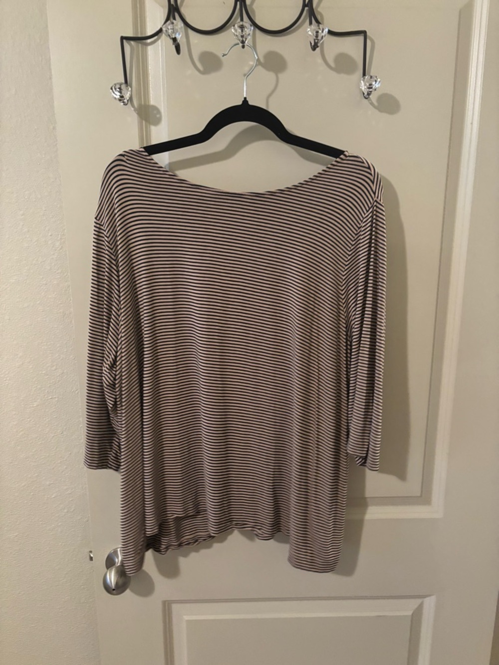 J. Jill Relaxed Boatneck Long Sleeve Top - Taupe & White Stripes - Wearever